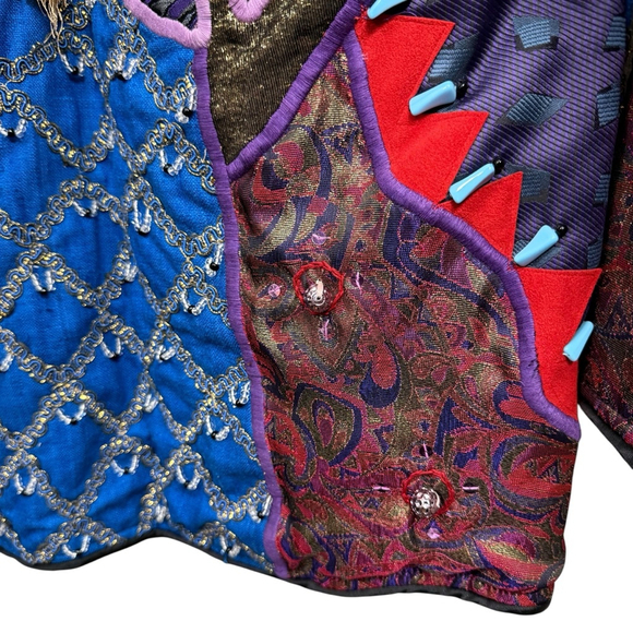 Vintage Judith Roberts Mexico Patchwork Fringe Jacket Beaded Western L/XL - Picture 4 of 16